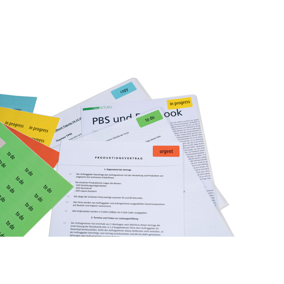 To-Do Notizen, Klebepapier, Bunte Haftnotizen, Dokumente, Papiere, Dokumentsammlung, To-do-Aufkleber, Notizzettel, Bürounterlagen, Papierkram