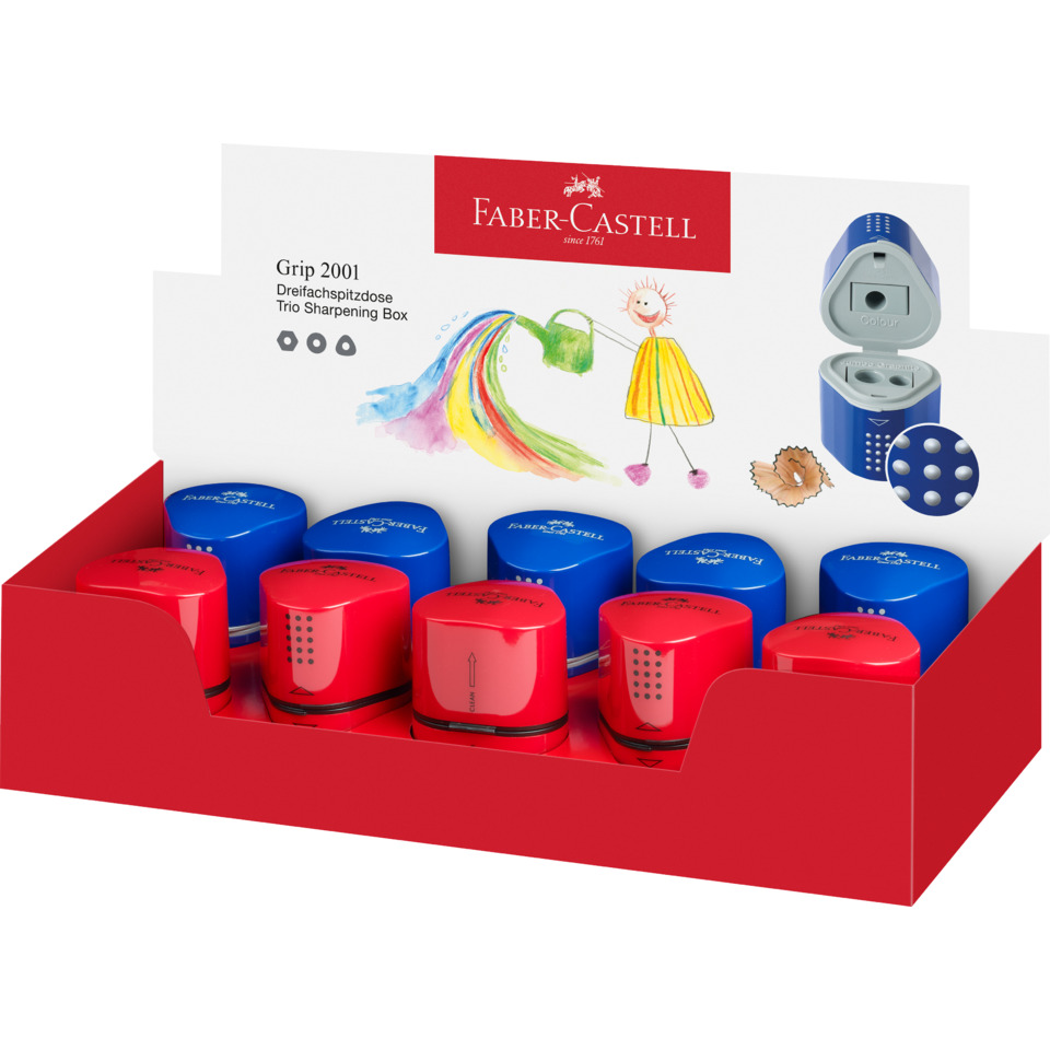 Anspitzer, Dreier-Spitzdose, blauer roter Deckel, Faber-Castell, Schreibtischzubehör