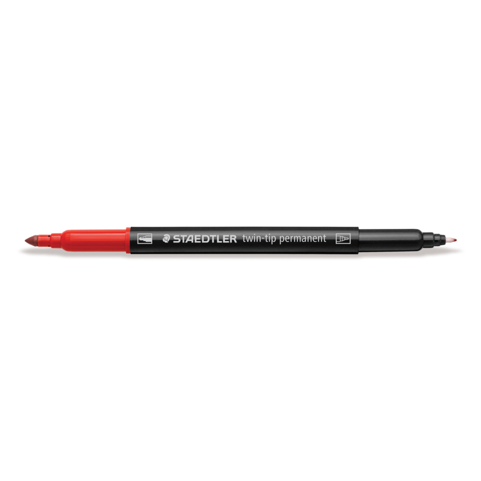 Twin-tip marker, Permanent marker, Red and black pen, Staedtler, Dual-tip