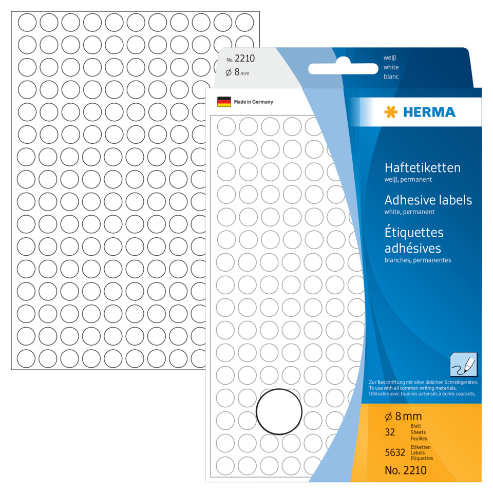 adhesive labels, label sheet, dot labels, kreismuster, 8 mm diameter