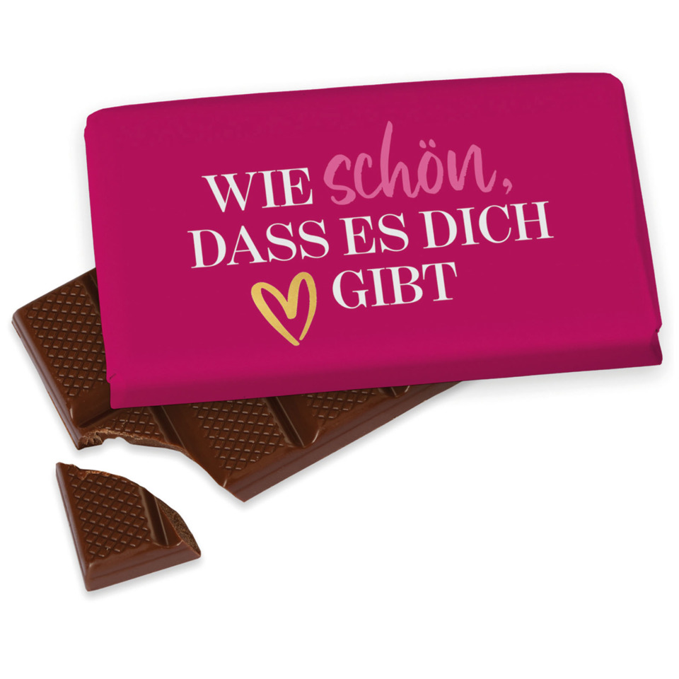 Schokolade, Schokoladentafel, rosa Verpackung, Herzmotiv, Bruchstücke