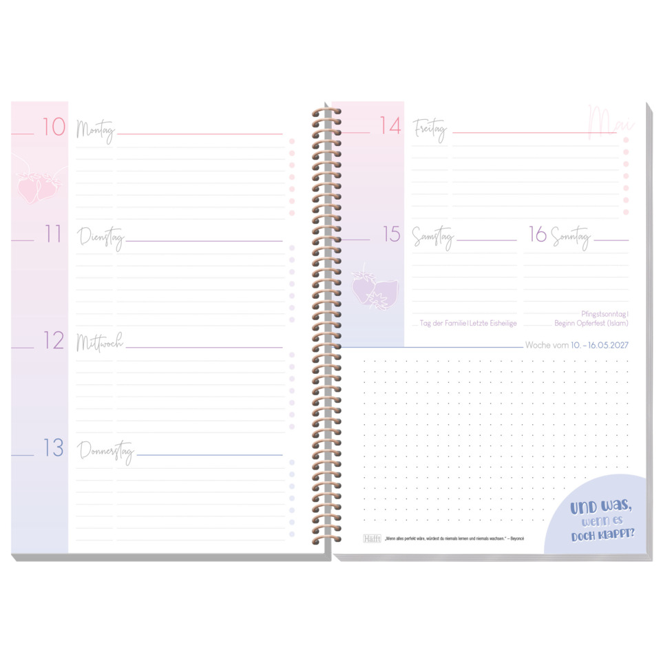 Planer, Spiralbindung, Wochentage, Pastellfarben, Notizbereich