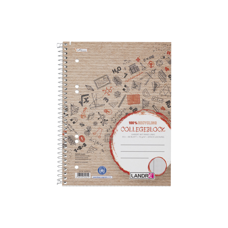 Notebook, Spiralbindung, Collegeblock, Kartonoptik, Rotes Design, Notizbuch, Spiralfeder, Korkoptik, Lineatur, Dynamograph