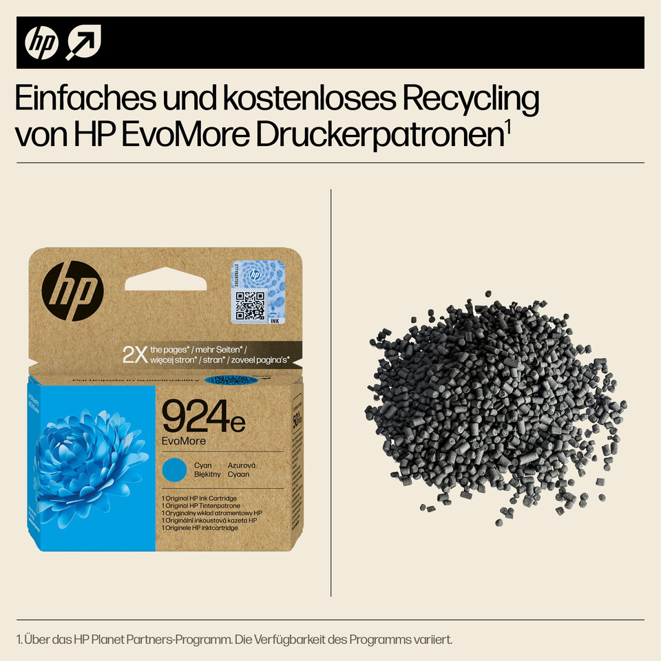 HP-Tintenpatrone, Cyan-Tinte, EvoMore, Druckerzubehör, Verpackungskarton