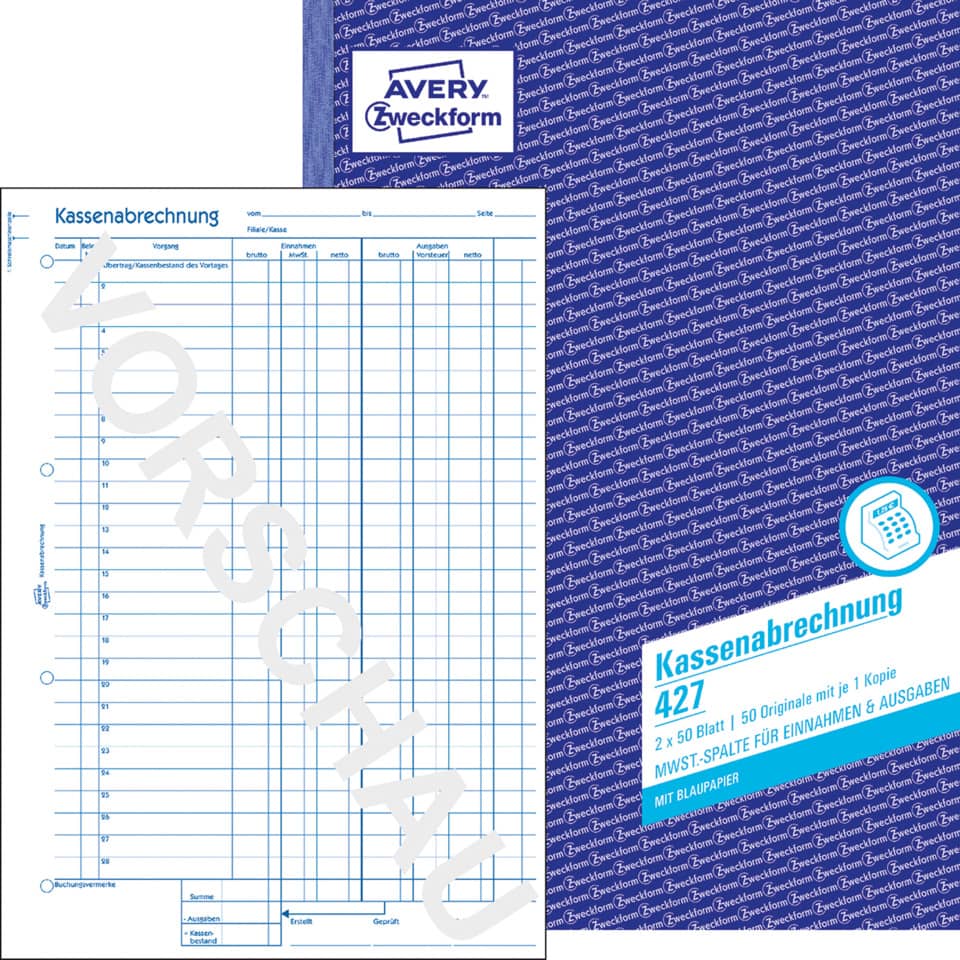 Kassenabrechnung, Blaues Heft, Kassenbuch, Kassenformulare, Rechnungsformular
