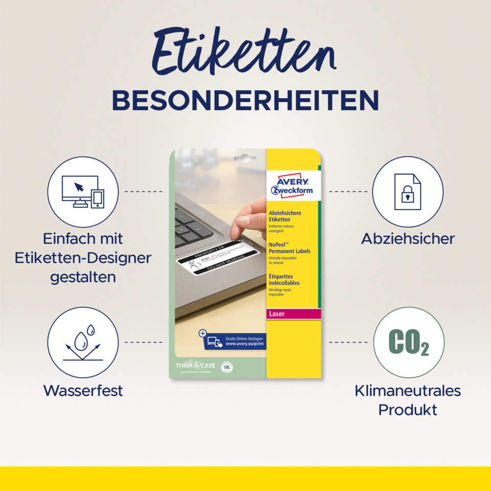 Etiketten, Abziehbare Etiketten, Laseretiketten, Kleidungsetiketten, Klimaneutral, Etiketten, Abziehbarer Aufkleber, Laser, Klimaneutrales Produkt, Wasserfest