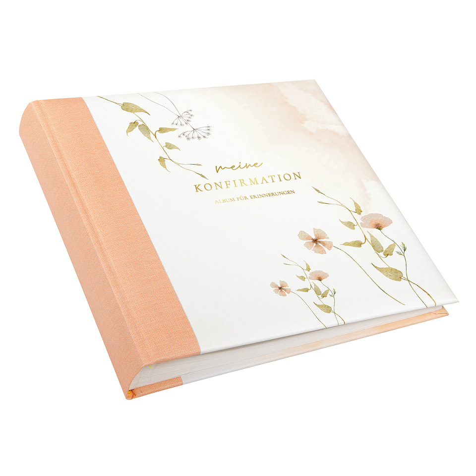 Fotoalbum, Konfirmation, Blumenmuster, Kunstleder-Optik, Hochwertiges Album