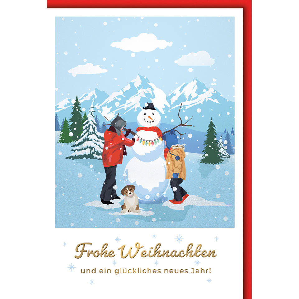 Weihnachtskarte, Schneemann, Schnee, Winterszene, Kälte