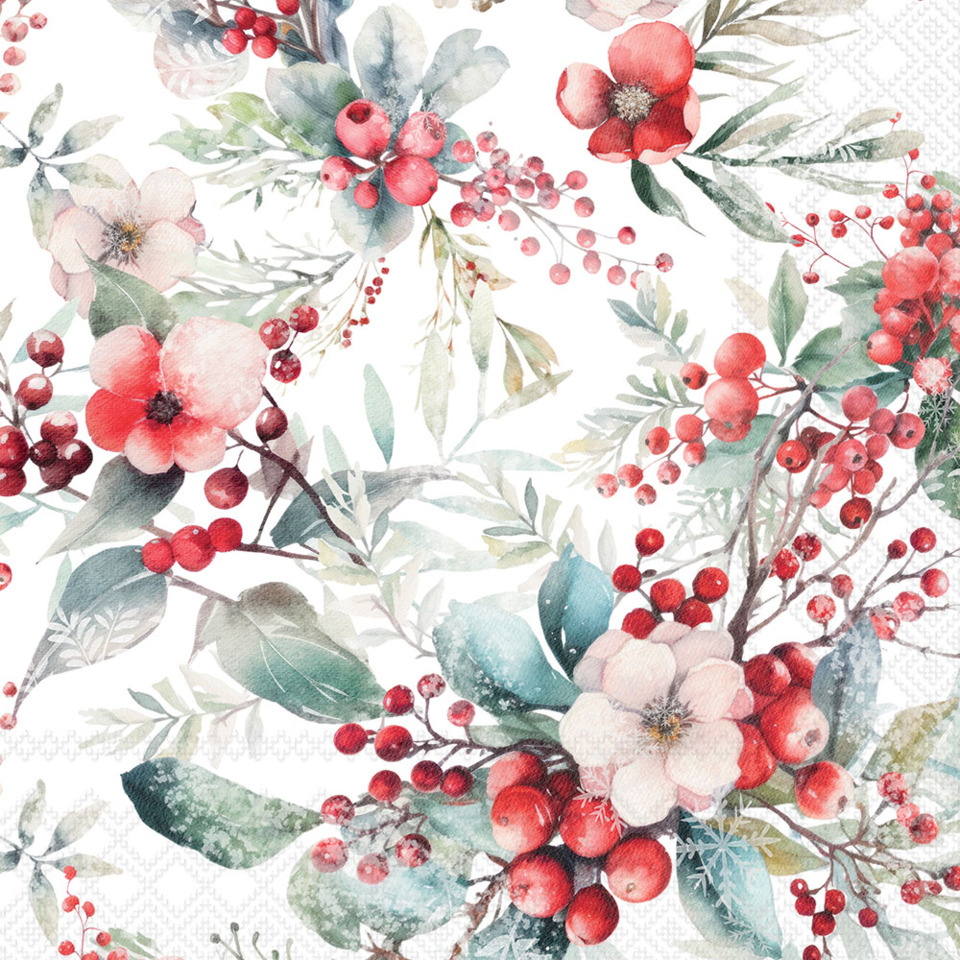 Blume, Blumenmuster, rote Beeren, grüne Blätter, Muster
