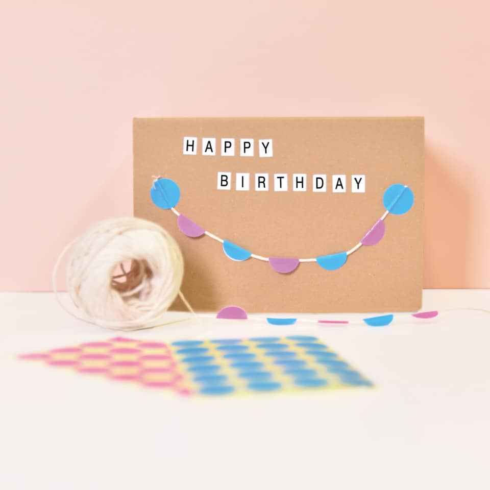 karte, geburtstag, garland, bunte konfetti, diy-papier