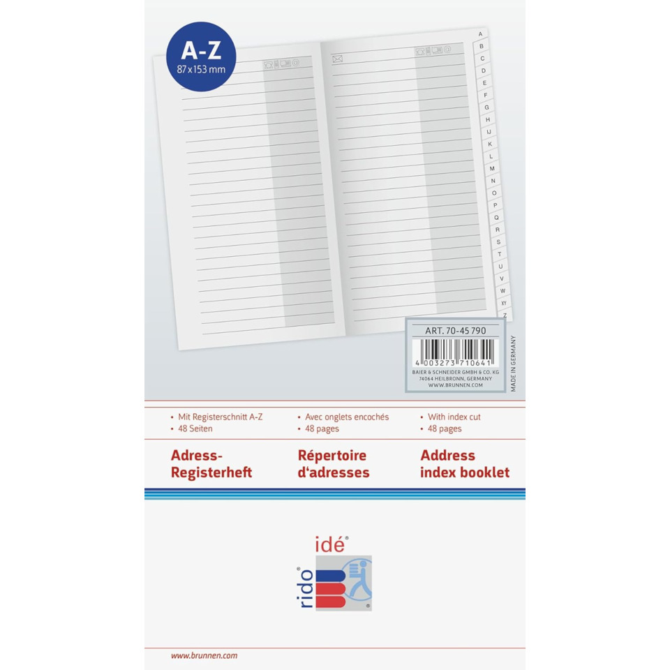 Adressbuch, Adressindex, Registerheft, A-Z, 48 Seiten
