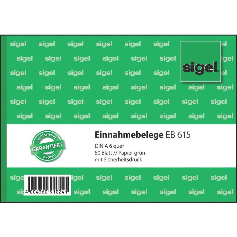 Einnahmebelege, DIN A6, Papier grün, Sicherheitsdruck, Barcode