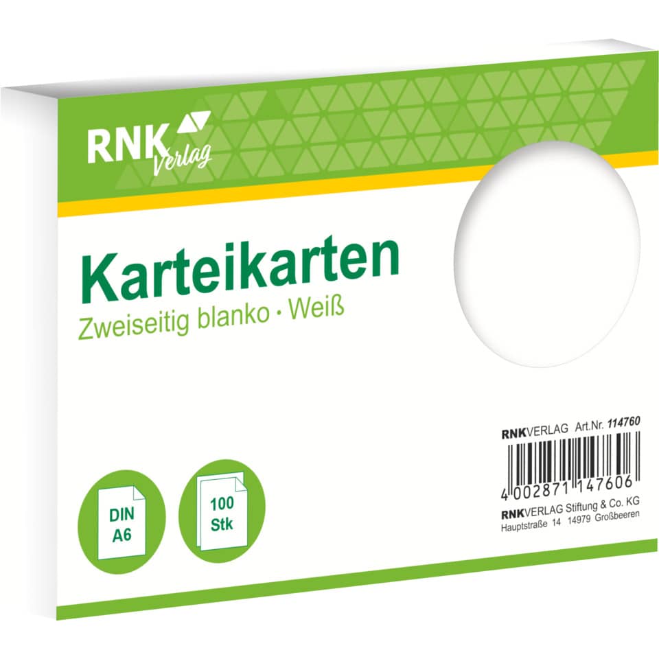 Karteikarten, DIN A6, Karten, 100 Stk, Weiß