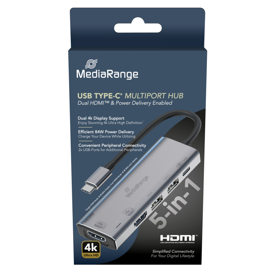 USB-C-D HUB, HDMI-Hub, 5-in-1 Hub, USB-Anschlüsse, Dualanzeige