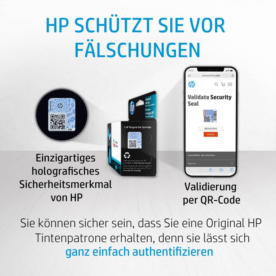 Hologramm, Sicherheitsmerkmal, QR-Code, Originalpatrone, HP