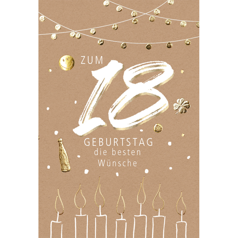 geburtstag, karte, feier, gold, 18. geburtstag