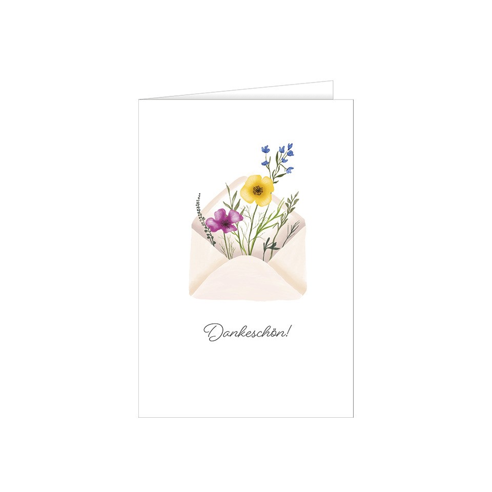 karte, blumen, briefumschlag, dankeschön, grünes gelb blau