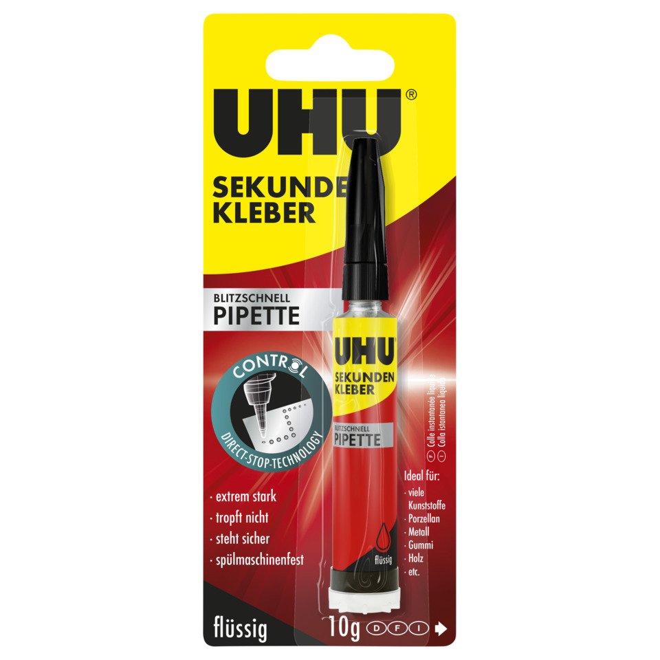 Klebepaste, Schmuckkleber, Pipette, Sekundenkleber, UHU