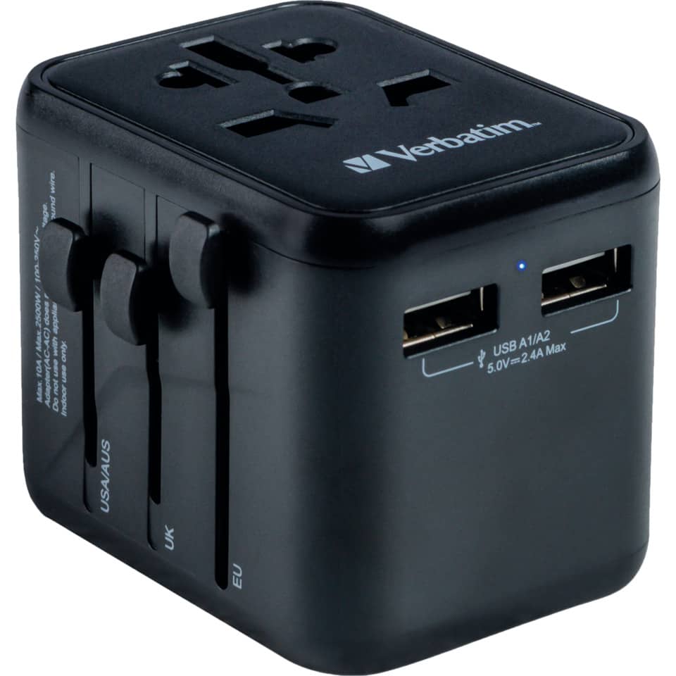 USB-Ladegerät, Multiplug, EU-UK-US-Stecker, 5V 2,4A, Verbatim