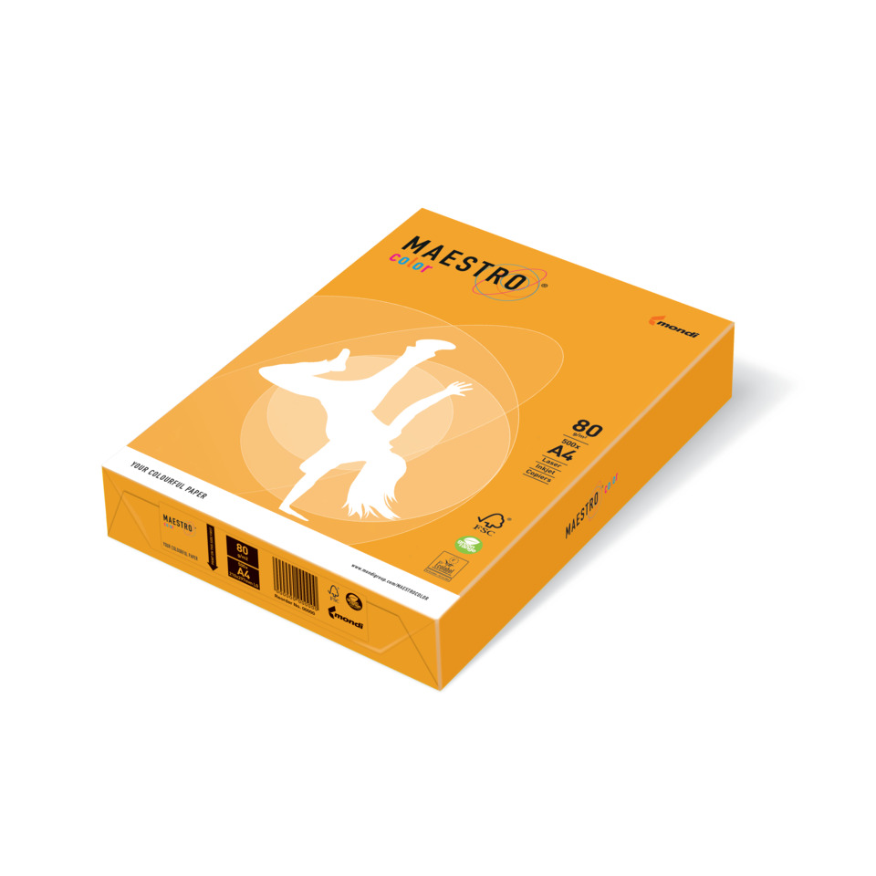 Papierbox, A4 Kopierpapier, 80 g/m², Orangene Verpackung, Maestro Color