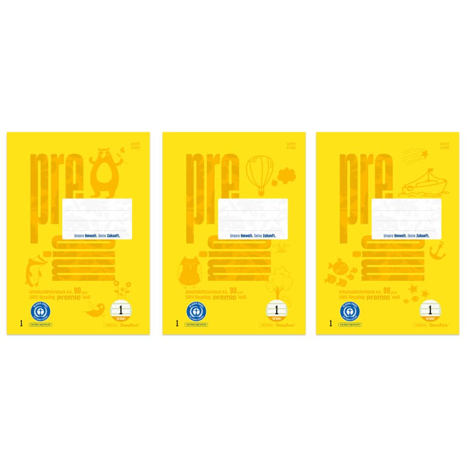 Notizbuch, gelbes Cover, Dreierpack, Schreibwaren, Universitätsgeschenk