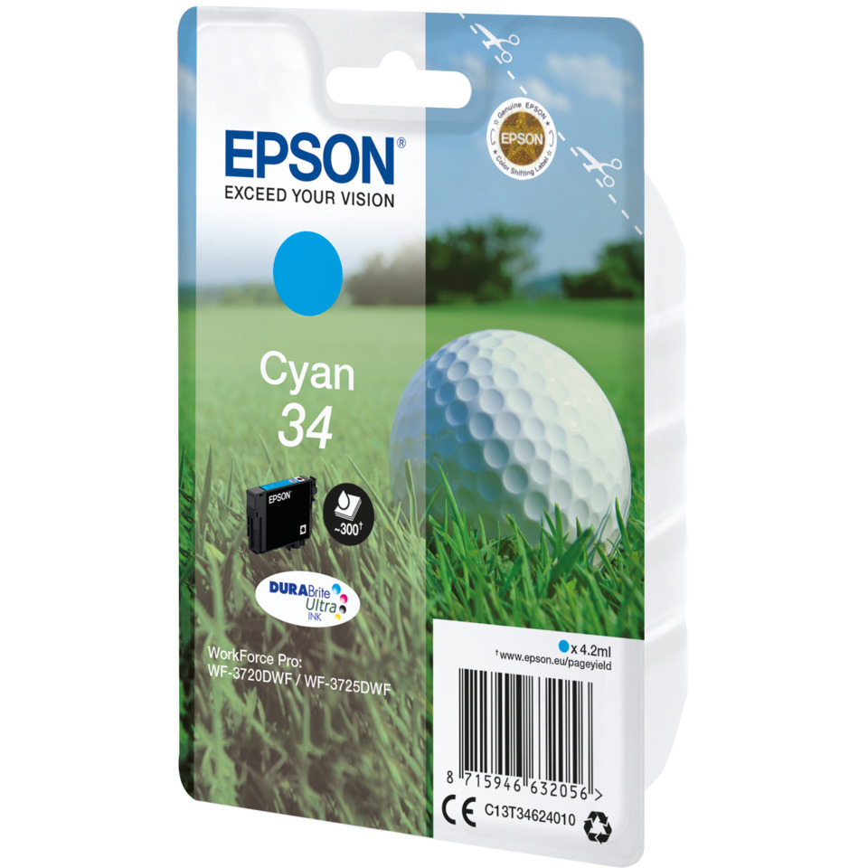 Golfball, Tintenpatrone, Cyan 34, EPSON, DURABrite Ultra Tinte, Cyan, Druckerpatrone, Tintenpatrone, EPSON, Golfball-ähnlich