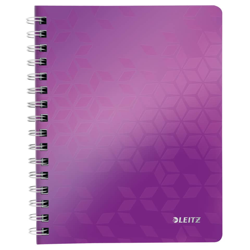Notebook, spiral-bound, purple, geometrisches Muster, Leitz Logo