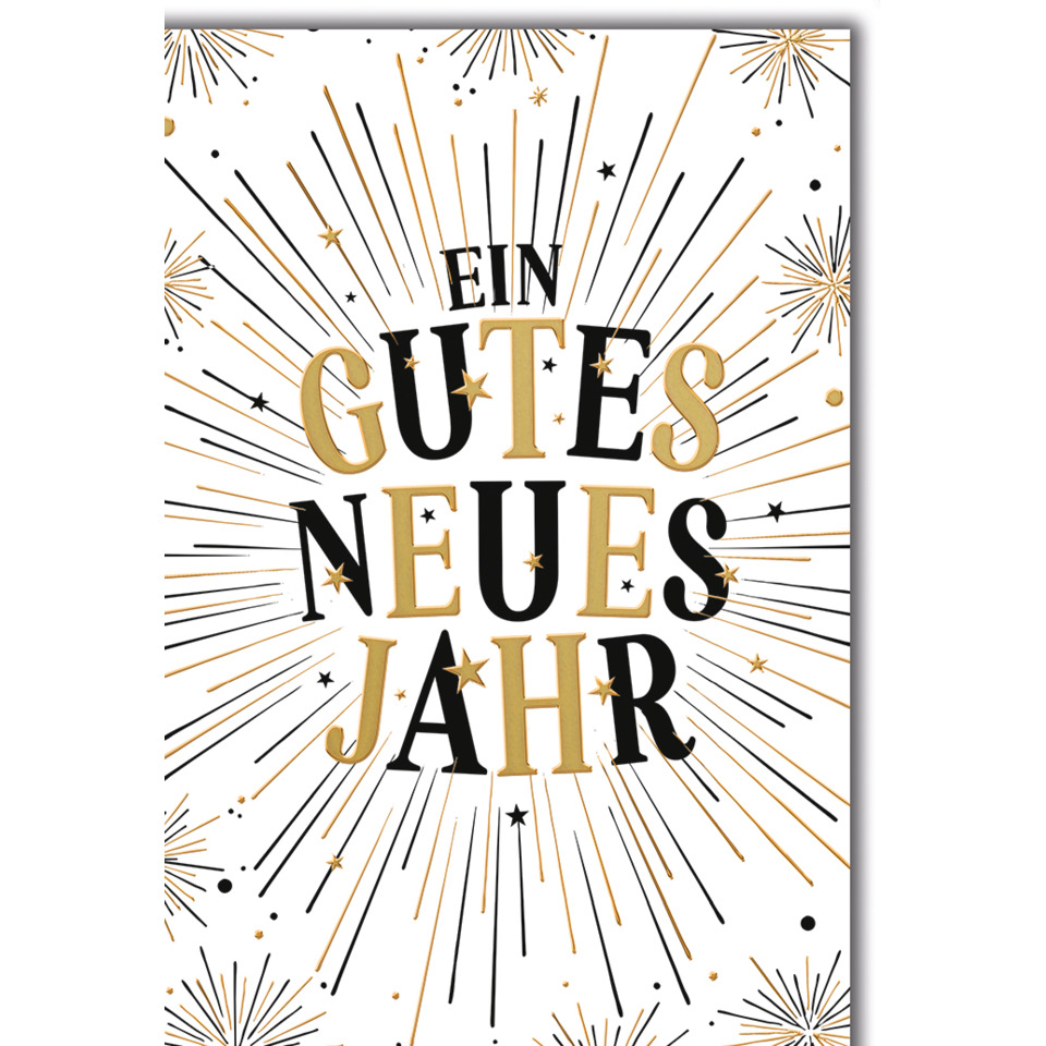 neujahrsgruss, goldene akzente, feierdekoration, jahrwechsel, karte
