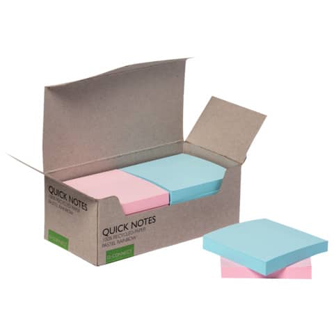 Haftnotizblock Recycling Ouick Notes, 100 Blatt, 12 Stück, 76x76mm, pastell sortiert Q-CONNECT KF17324