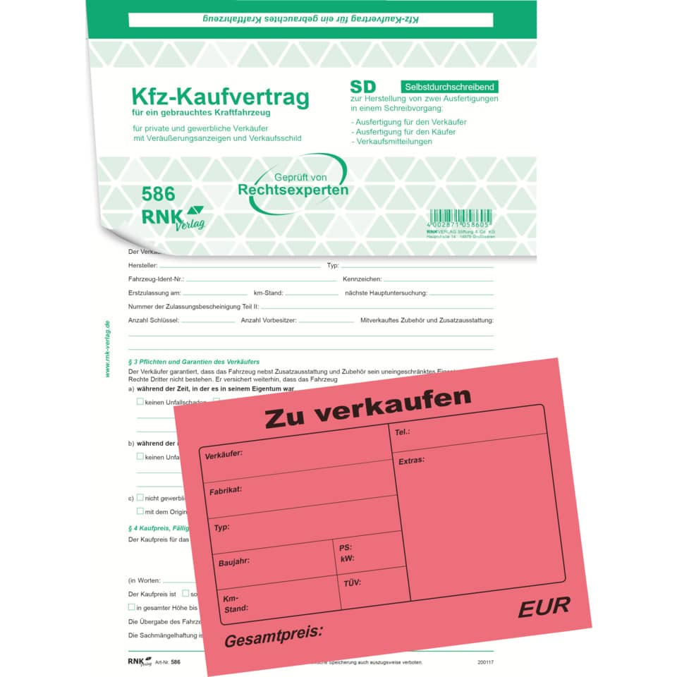 Kfz-Kaufvertrag, Vertragsdokument, Fahrzeugformulare, Kaufdokument, EURO Gesamtpreis