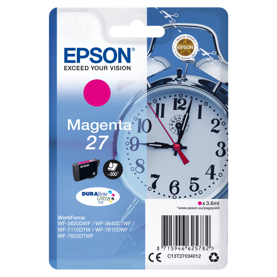 Magenta, Tintenpatrone, Epson, DuraBrite, Uhrbild, Magenta Tintenpatrone, Tintenpatrone, Epson, DuraBrite, Uhrbild