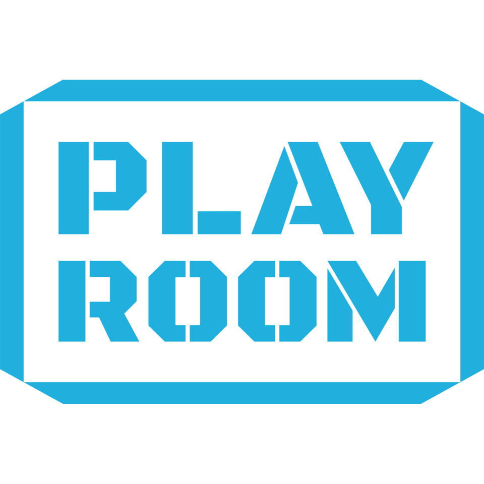 playroom, logo, blau, anzeige, rahmen