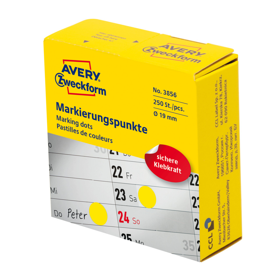 Markierungspunkte, Klebestärke, Tagesplaner, Kalenderabbild, Pastilles de couleurs
