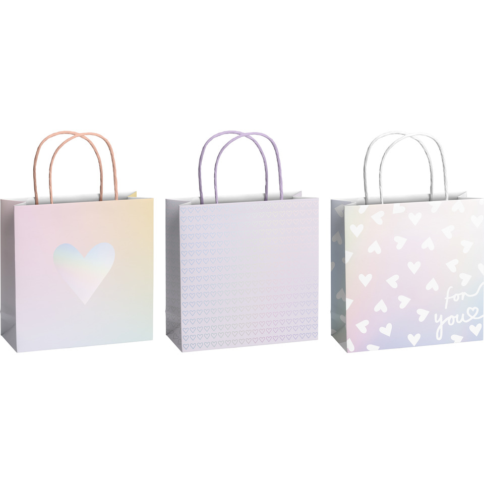 Geschenktüte, Papiertüte, Herz Muster, Pastellfarben, Tragetasche