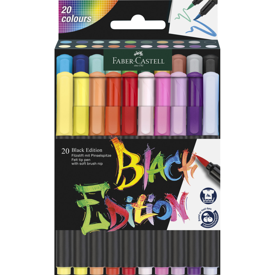 Filzstift-Set, Acrylstift, Black Edition, 20 Farben, Künstlerbedarf