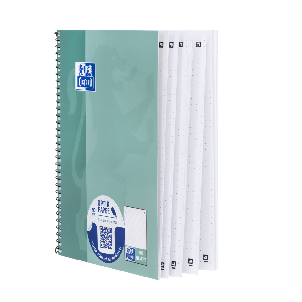 spiral notebook, A4, Grün, Blätter liniert, Blätter punktiert