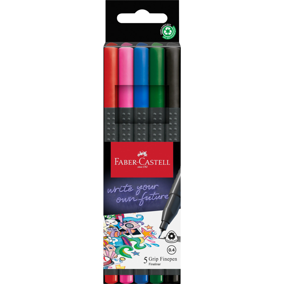 Fineliner, Marker-Set, 5 Farben, bunte Farben, Faber-Castell, Marker, Filzstift, Farbstift, Griffstift, Faber-Castell