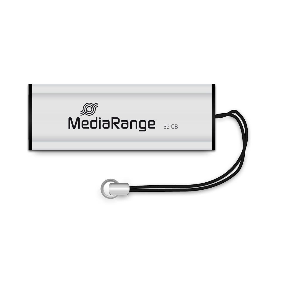 usb drive, thumb drive, 32 GB, metal, lanyard loop