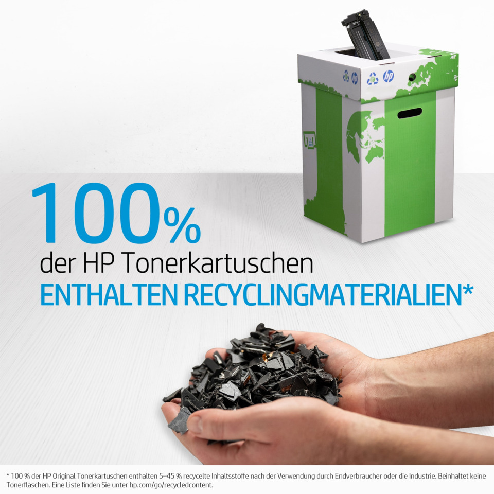 HP-Tonerkartusche, recycelte Materialien, umweltfreundlich, Tonerpatrone, Kartonbox