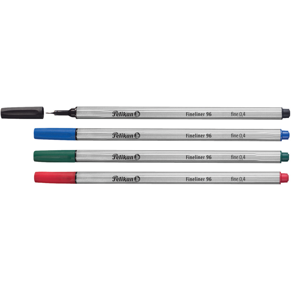 Fineliner, Marker, Set, 4 Farben, Metallkörper, Fineliner, Markerset, Mehrfarbig, Stift, Pelikan Fineliner 96