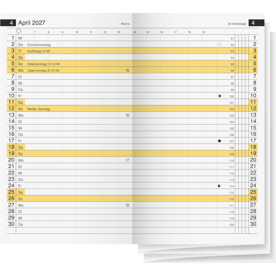 Kalender, April 2027, Monatskalender, Woche, Terminplan