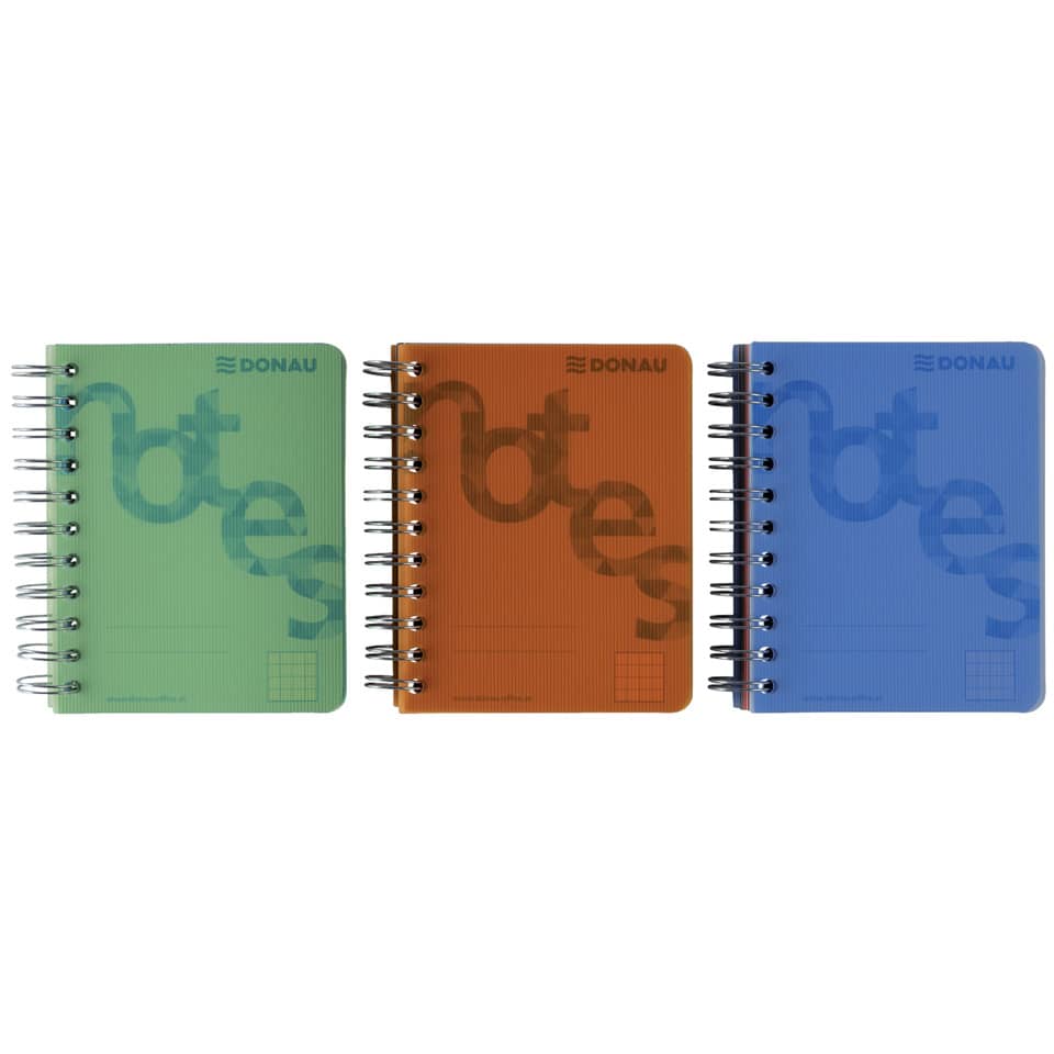 Spiralblock, Notizbuch, Kunstleder, grün, orange, blau, Drucktext, geteiltes design