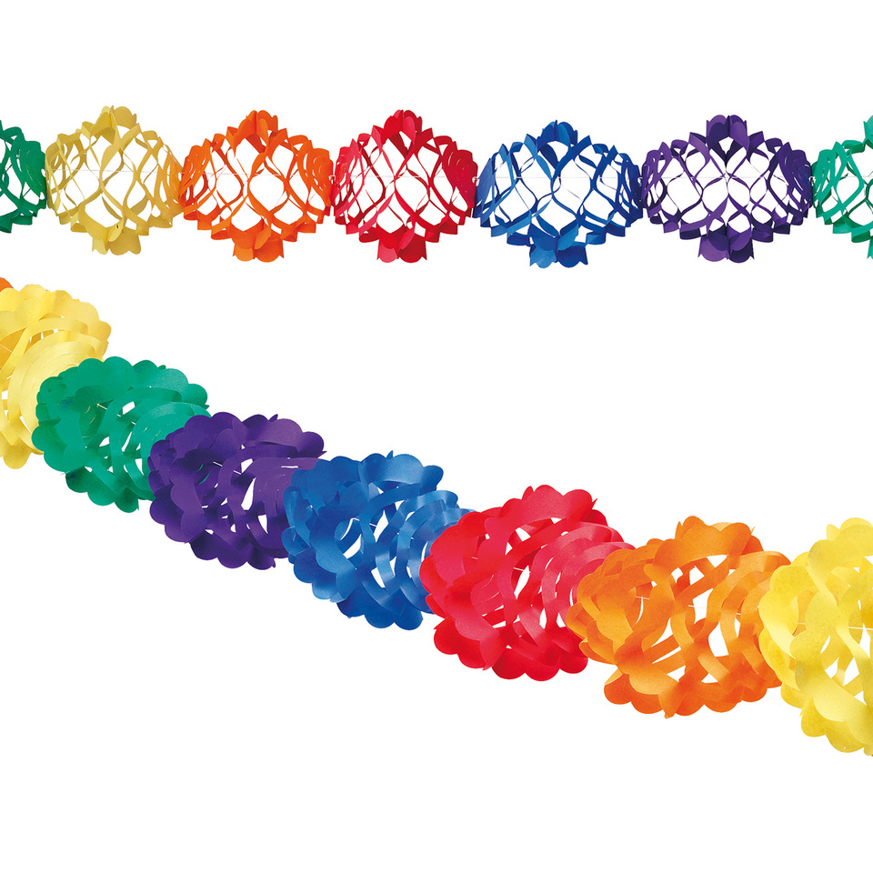 Girlande, Papierdekoration, Regenbogenfarben, Streifenkette, Konfetti-Kordel