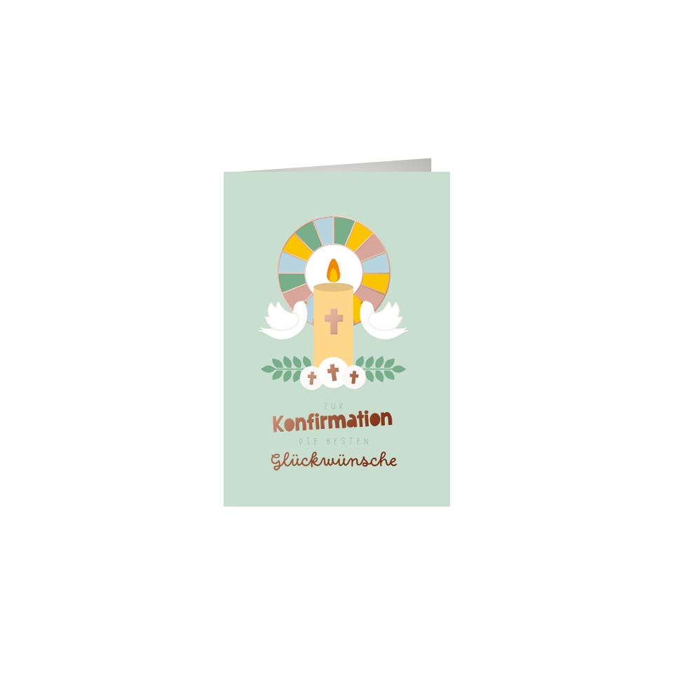 Konfirmationskarte, Kartendesign, Kerze, Kreuz, Glückwünsche