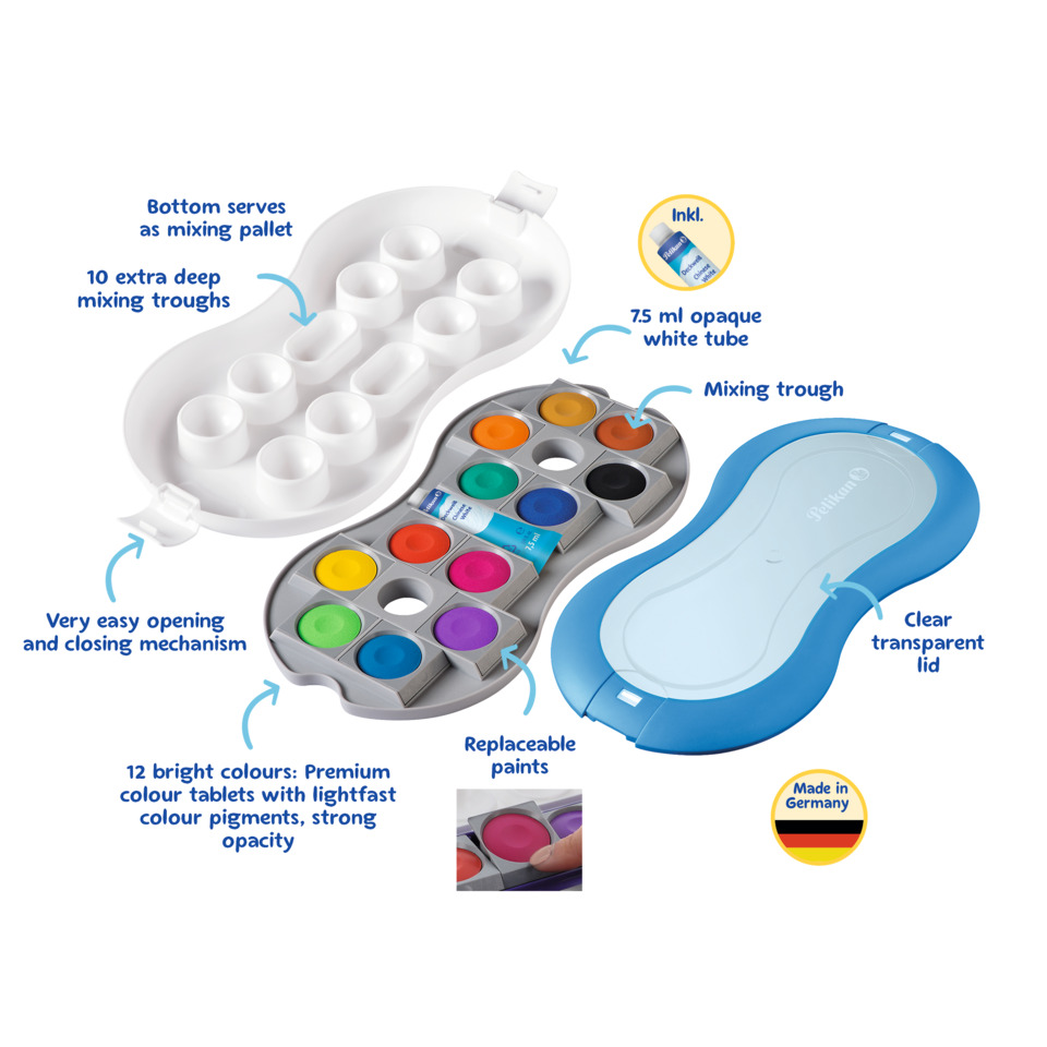 Schmincke-Set, Acrylfarben, Malkasten, Tonfarben, Weiß/transparentes Deckelset