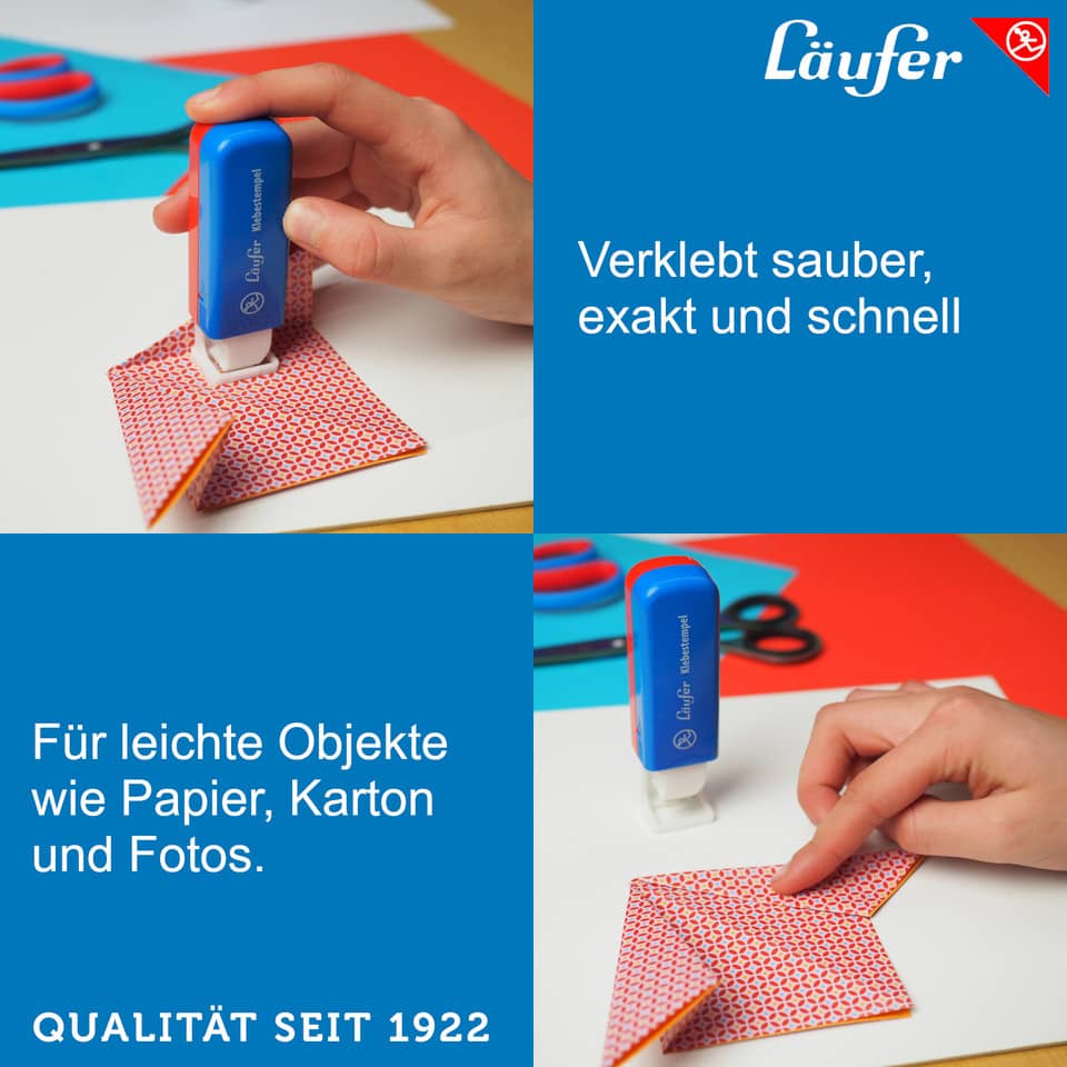 Klebstempel, Klebestift, Papier, Schere, Karton