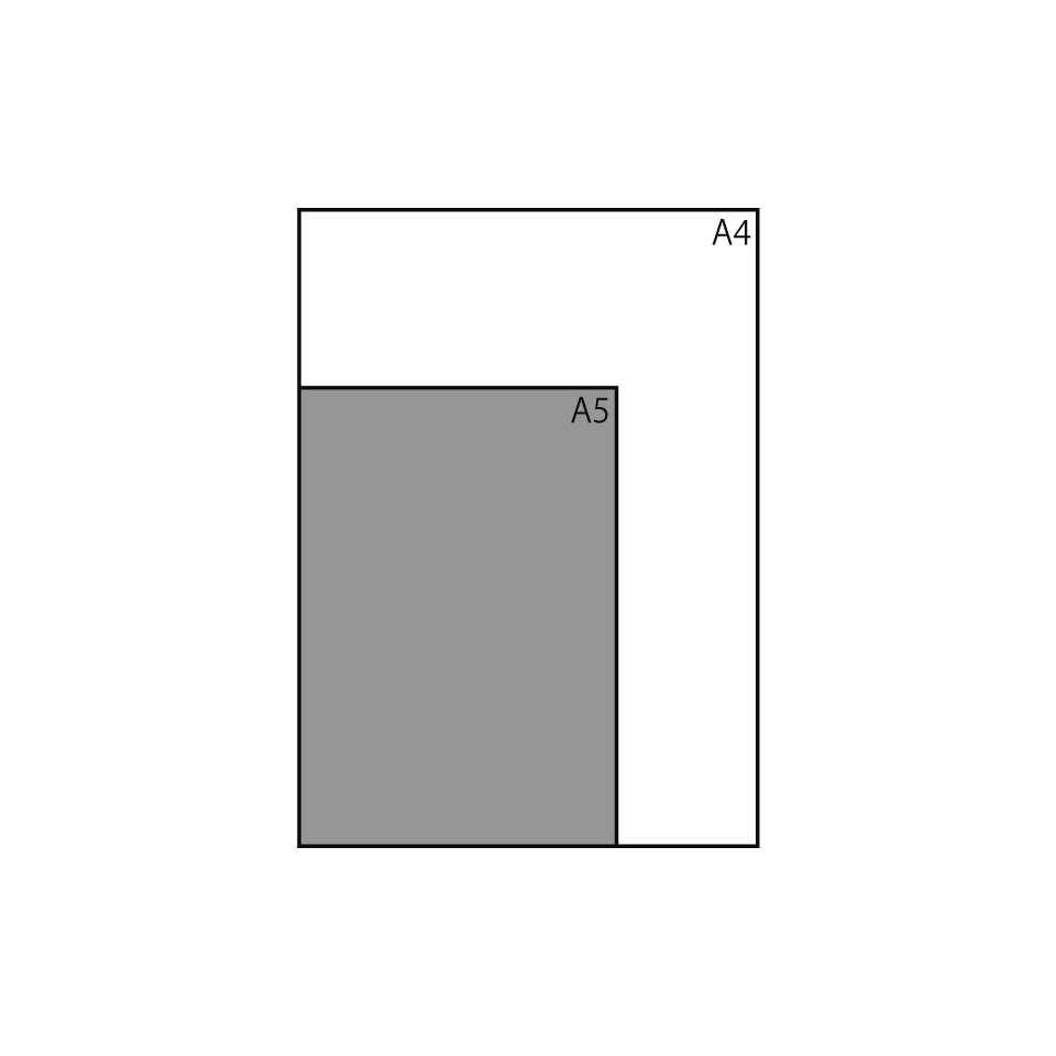 A4 Blatt, A5 Blatt, graues Rechteck, Zwei-Schichten-Layout, Papiergrößen