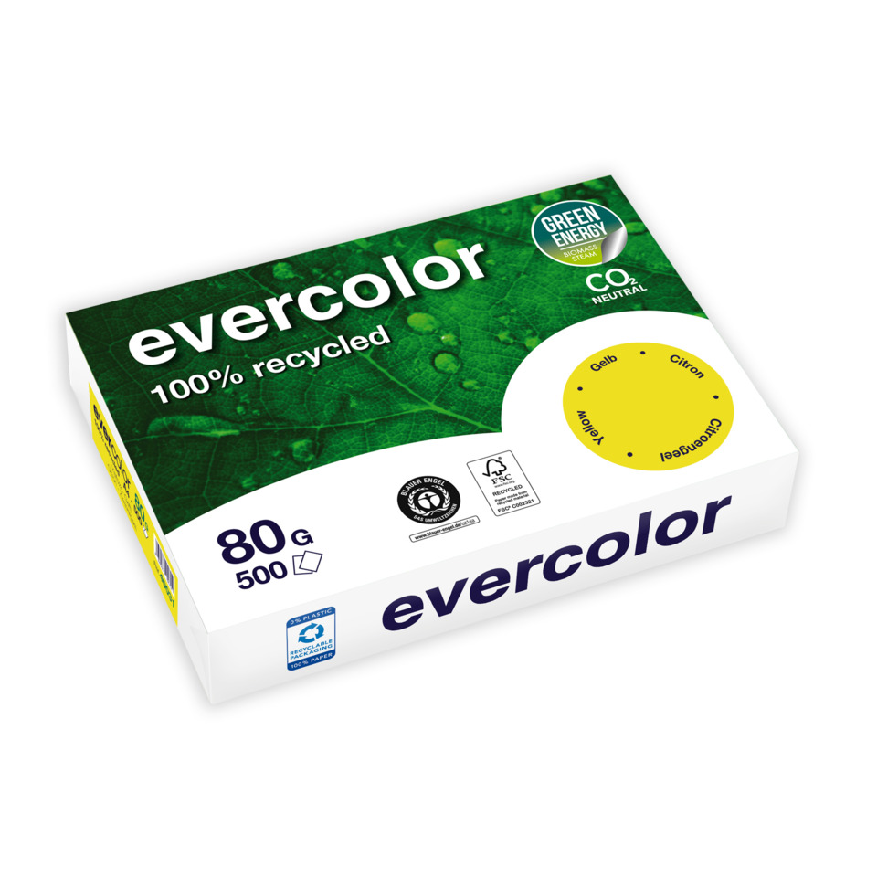 evercolor, 100% recycelt, 80 g, 500 Blätter, Verpackung