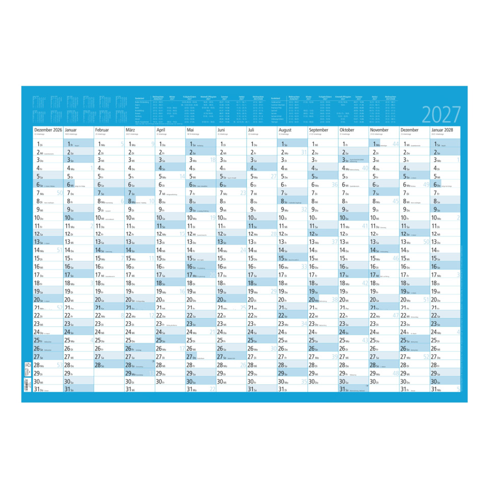 Kalender, Jahreskalender, Monatskalender, Blau, 2027