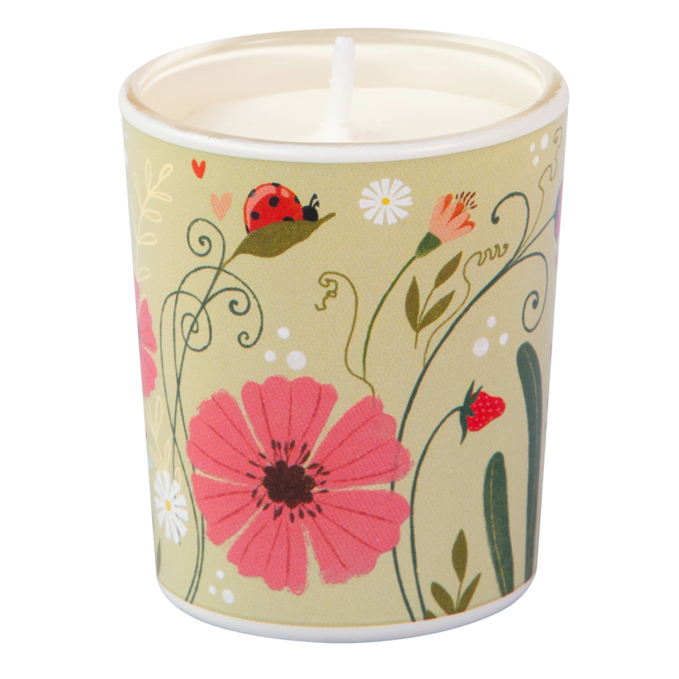 Tageslichtkerze, Blumenmuster, Paraffinkerze, Bienenfreundlich, Röhrenform